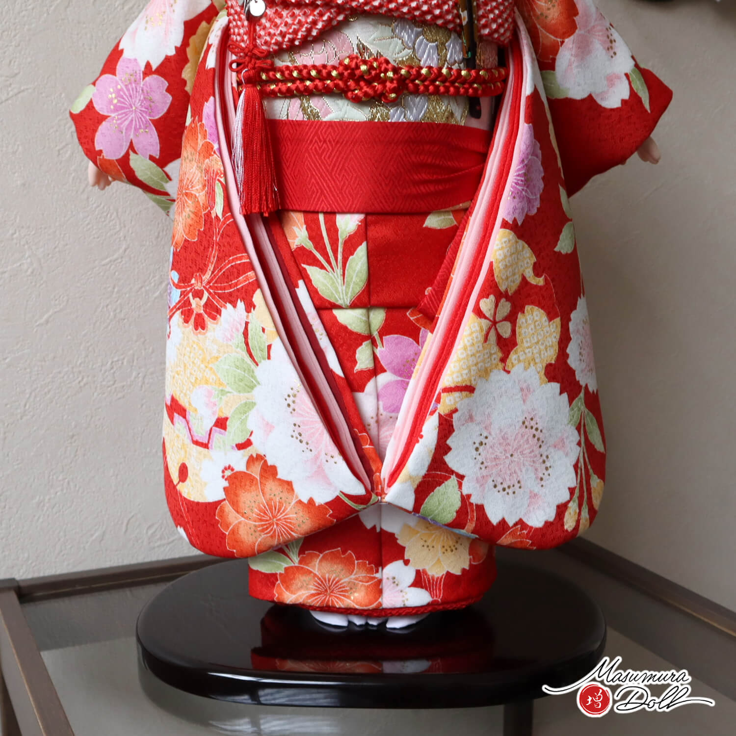 新作 市松人形 小出松寿作10号 京友禅「桜尽くし」赤衣装 かわいい