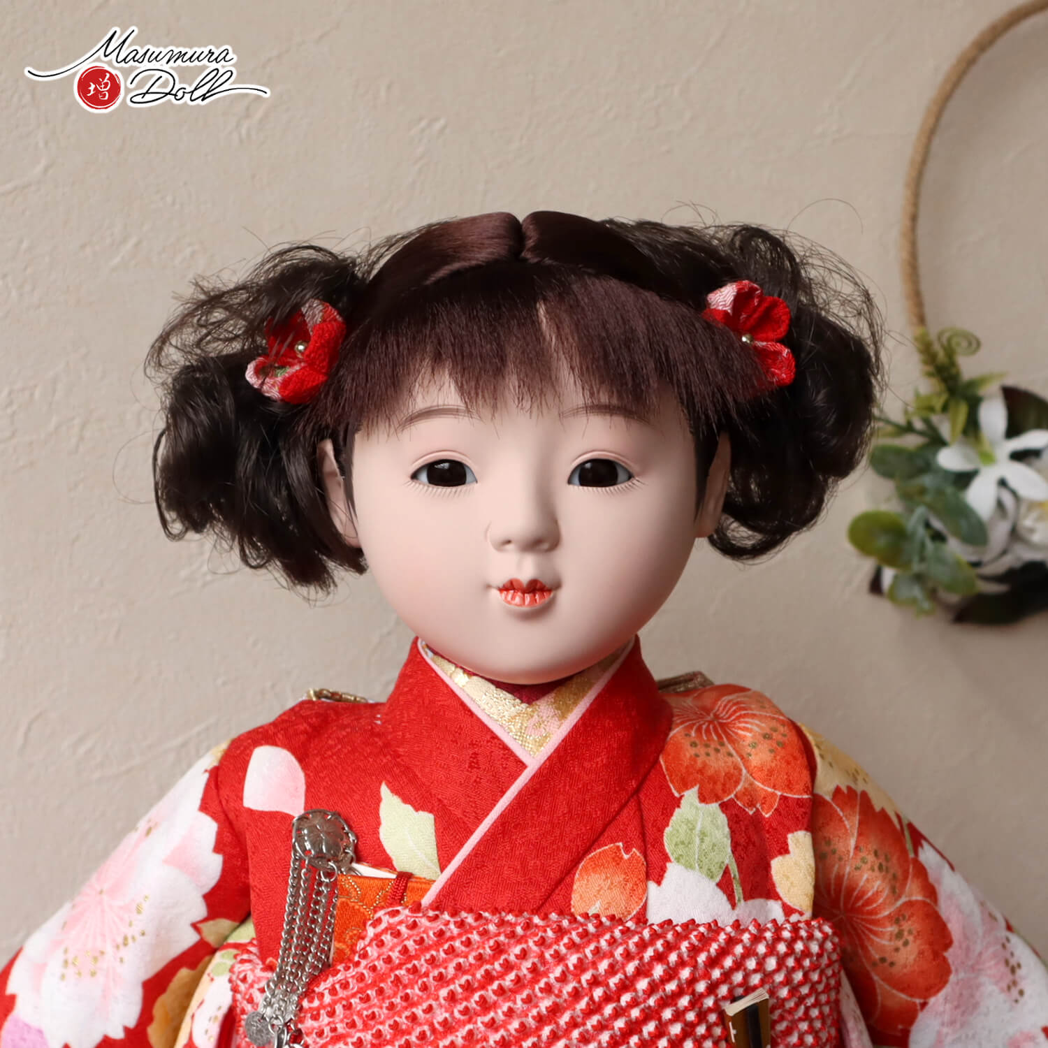 新作 市松人形 小出松寿作10号 京友禅「桜尽くし」赤衣装 かわいい