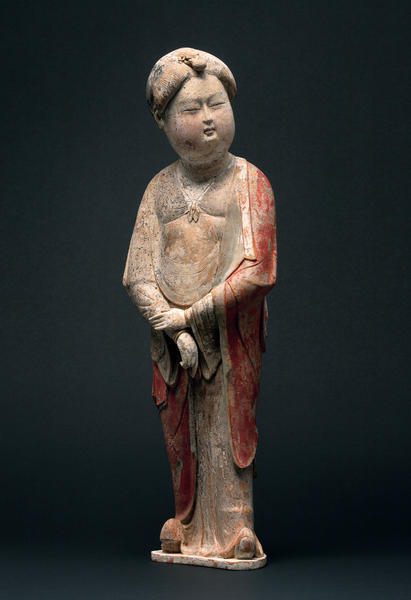 中国 唐三彩 女子俑 M29-1 A BLUE AND AMBER-GLAZED POTTERY FIGURE OF