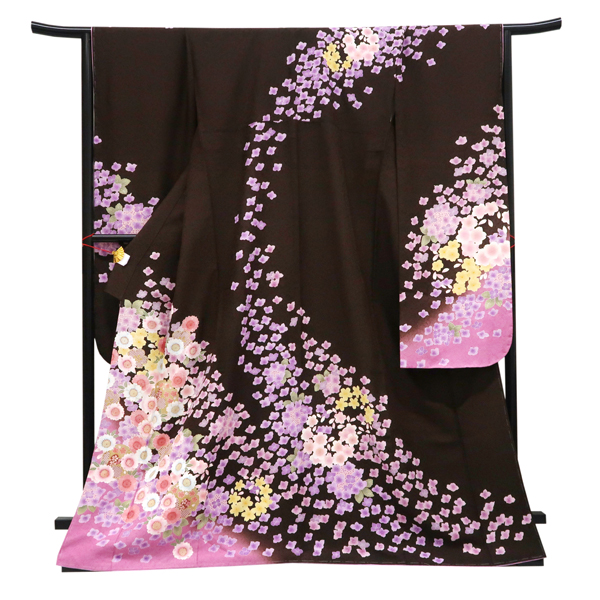 振袖 正絹 着物単品 仕立て上がり 紫色 古典柄 桜 モダン NO42783 美