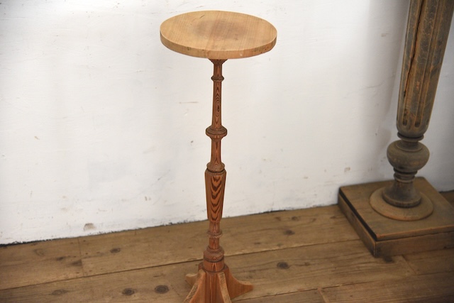 フランスアンティーク 剥離 木製バードバス 花台 スタンド 回転式回転台