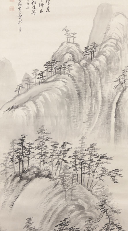 真作/田能村直入/羅漢像画賛/絹表装/軸先紫檀/布袋屋掛軸HE-948 真作