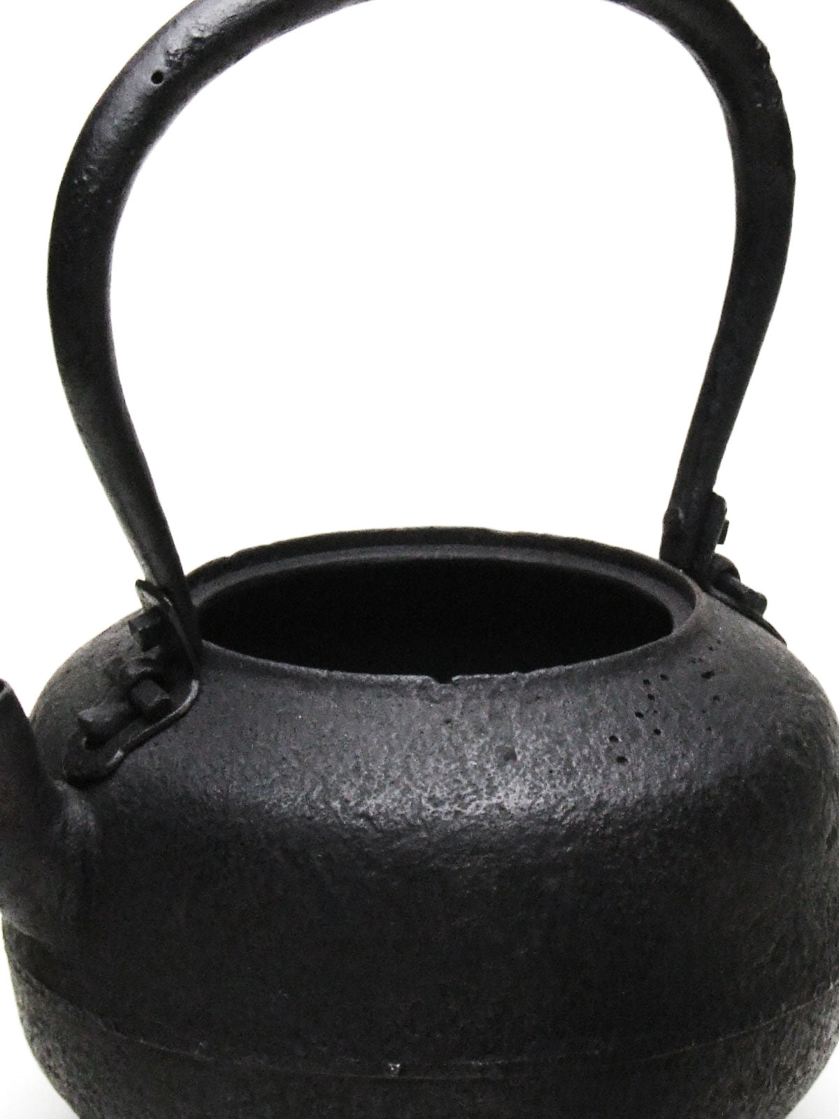 釜師光雲作 富士形霰文鉄瓶 在銘 銀粒象嵌提手/銀