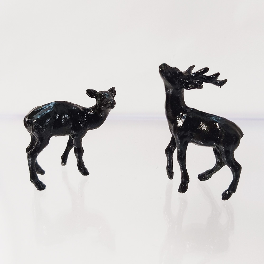 ミニチュア 添配 盆景 蝋型鋳物 鹿（シカ）対 銅製 夫婦 オス メス