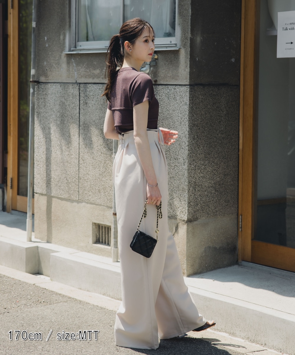 高身長 リボン付ハイウエストタックワイドパンツ（トールサイズ