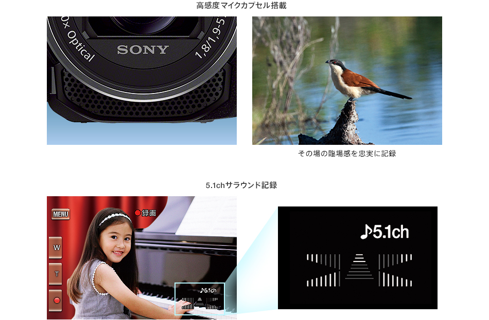 HDR-CX535 特長 : 高音質機能 | デジタルビデオカメラ Handycam