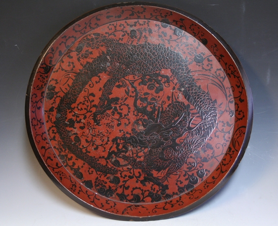 古美術青華堂｜H507 漆絵・朱漆塗龍文丸盆（江戸時代）