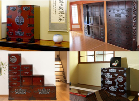 仙台箪笥 彫金手打金具 閂型車箪笥 KD-48D 木地呂漆塗り