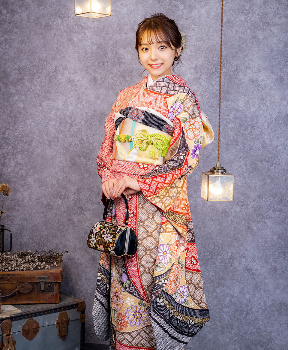 赤地絞-躍D[ES0251] | 成人式振袖レンタル京都さがの館