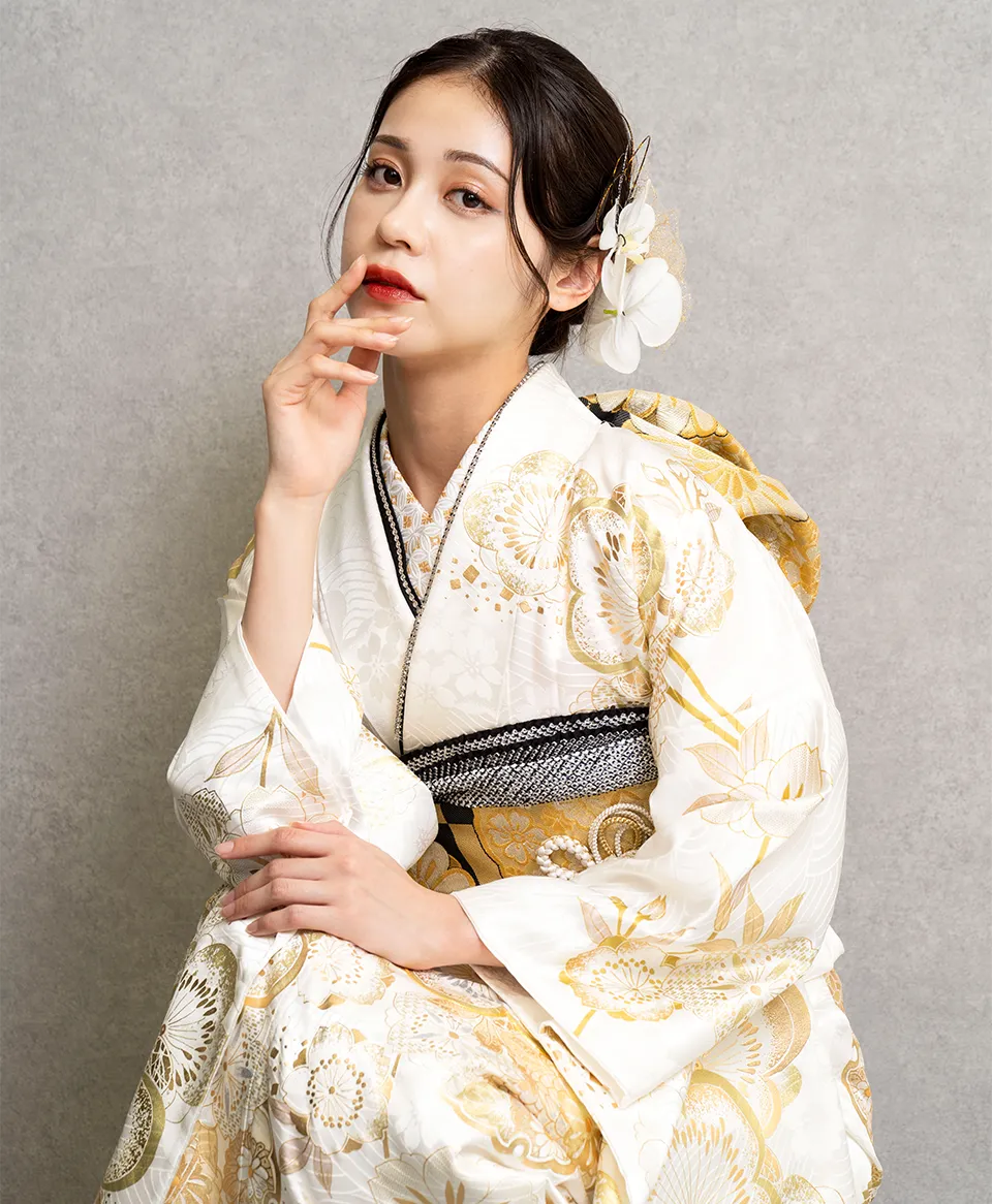 白・クリーム地ゴールド梅雪輪[FS5015] | 成人式振袖レンタル京都さがの館
