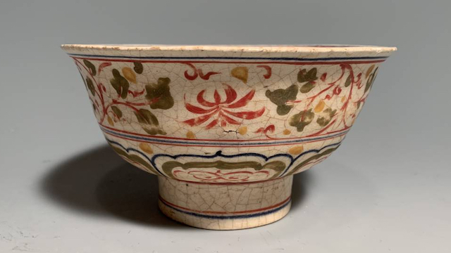 骨董 アンティーク 安南 絞手 茶碗 ベトナム古陶磁 蜻蛉手茶碗 骨董