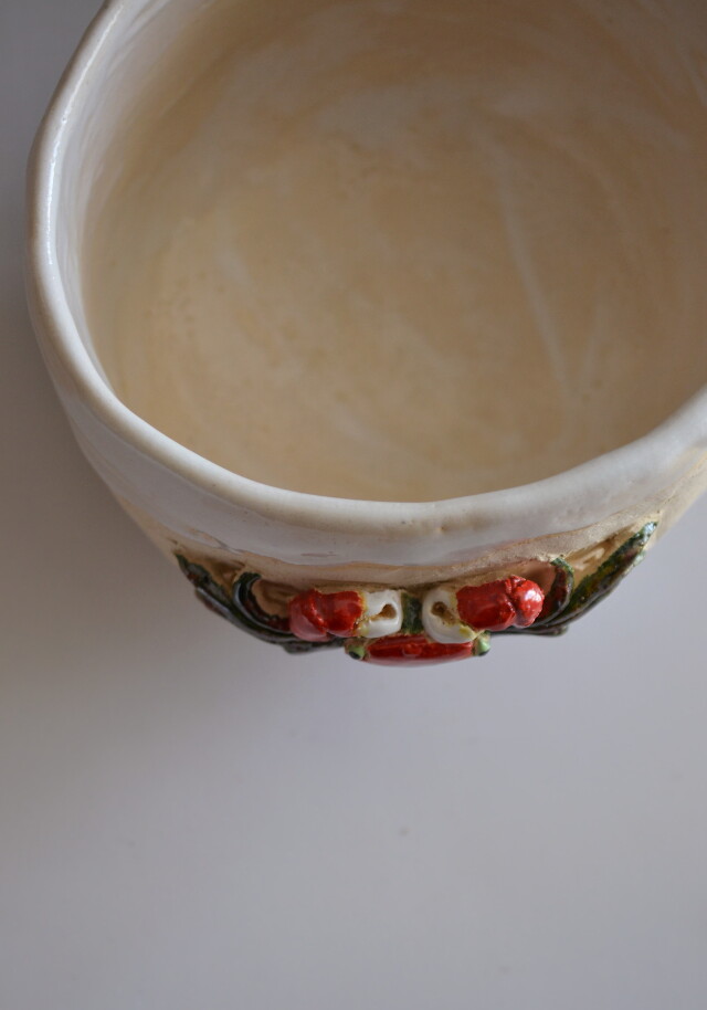 カニ彫白楽茶碗 水月焼 好川恒方作Antique Sam's Collection 茶道具