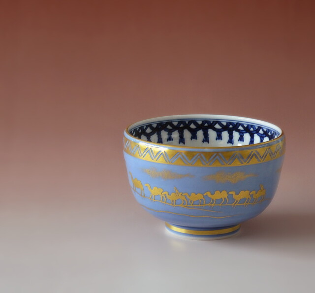 林淡幽藍彩美也古八景茶碗共箱都八景京都茶道具京焼五山窯