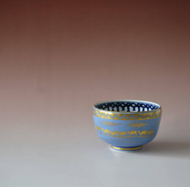 Antique Sam's Collection 五山窯 林淡幽作 藍彩金襴手茶碗