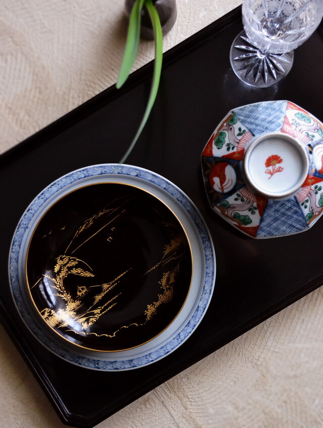 未使用】漆器 漆器皿2枚セット（金彩蒔絵） 干菓子盆 千代寿 組皿 一対