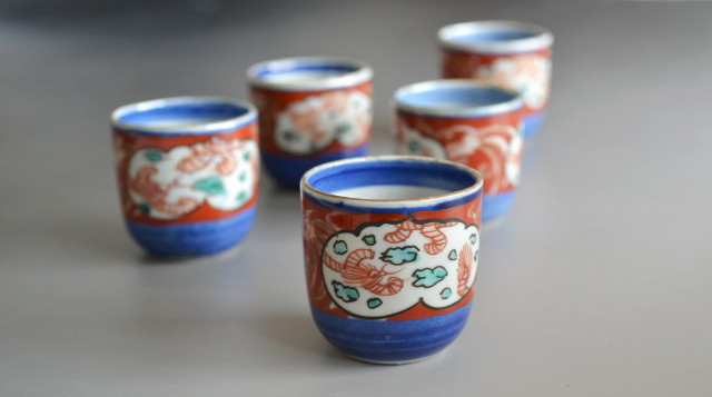 Antique Sam's Collection 色絵鳳凰・龍紋 のぞき猪口5客組