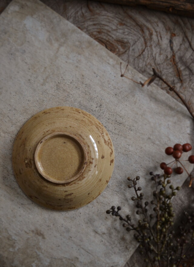 黄瀬戸皿 灯火器 油皿 小皿 灯明皿 古道具 急須台 小鉢 糸目紋様