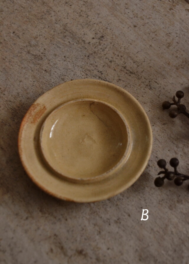 江戸時代 明治初期 黄瀬戸織部 行灯皿 燈り皿 飾皿 石皿