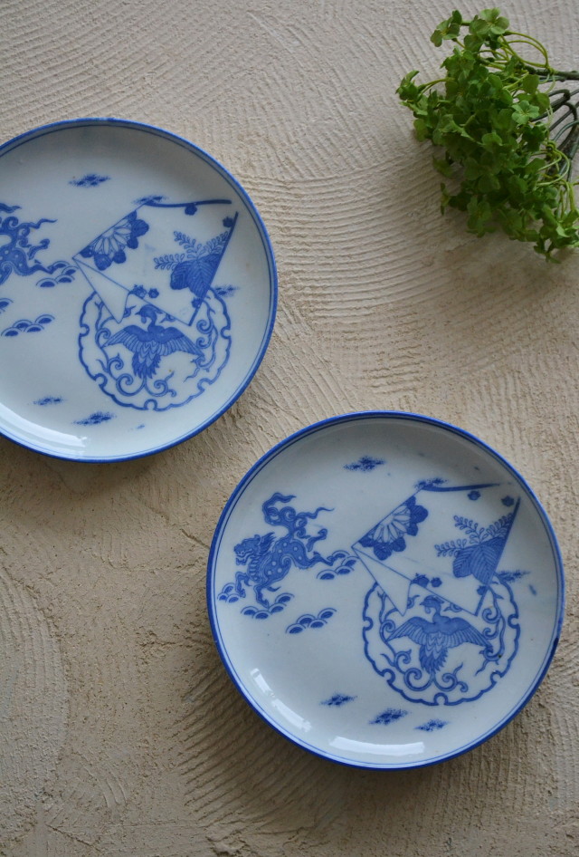 麒麟に仕切絵 伊万里 染付 なます皿 10枚 [B31331] 麒麟に仕切絵