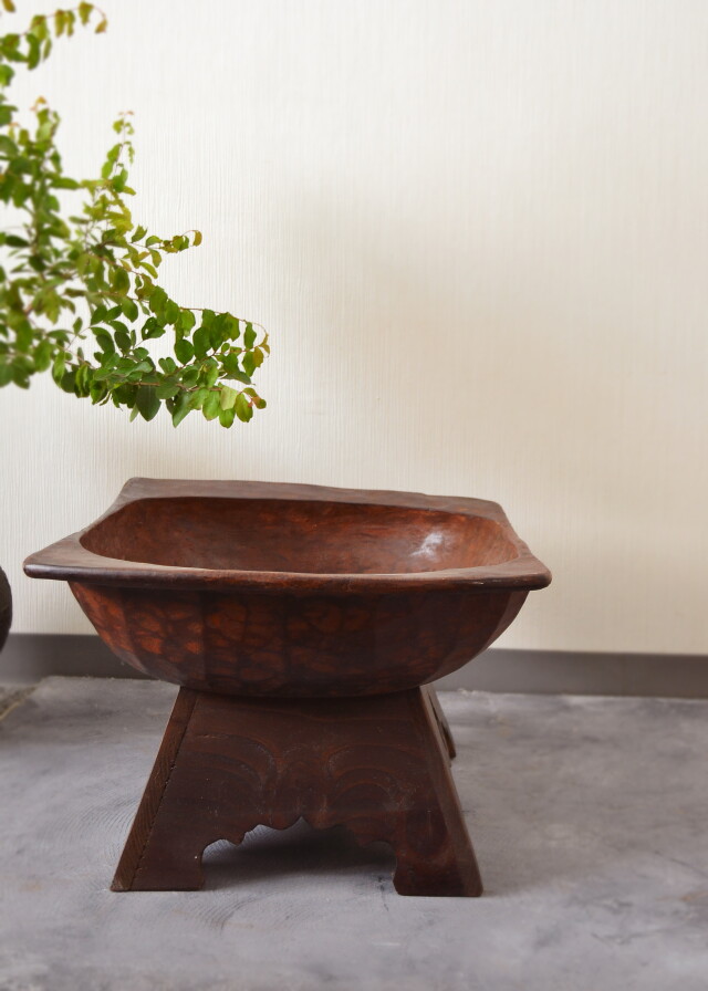 李朝木鉢脚付き 木製捏鉢 民藝 茶卓 ミニテーブル 木鉢 李朝家具