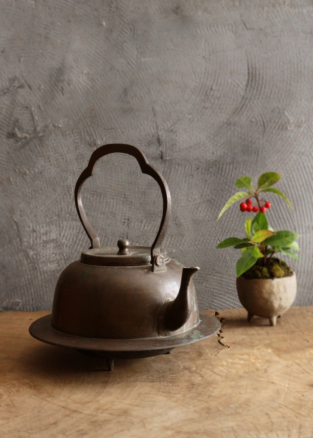 銅製打ち出し薬缶 水注 煎茶道具 茶道具 アウトドア 古道具 Antique
