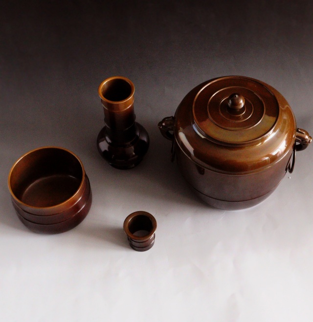 旧家蔵初出【唐銅 皆具セット一式】釜師 金森紹栄造 水指/
