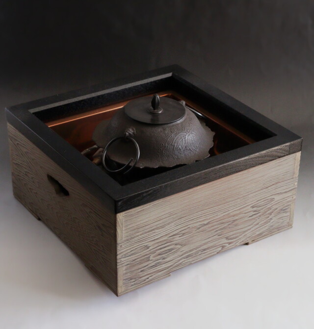 茶道具 置炉 置炉釜 傘型桐地紋置炉釜 電熱器付