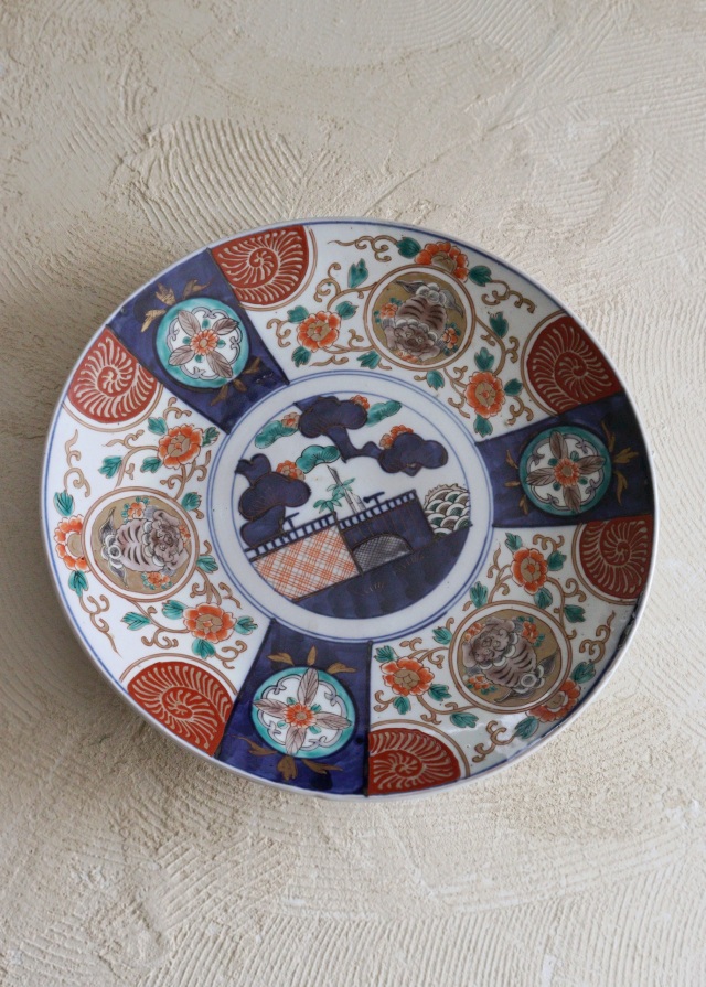 染錦色絵大皿 色絵大皿 オードブルプレート 飾り皿 直径315mm