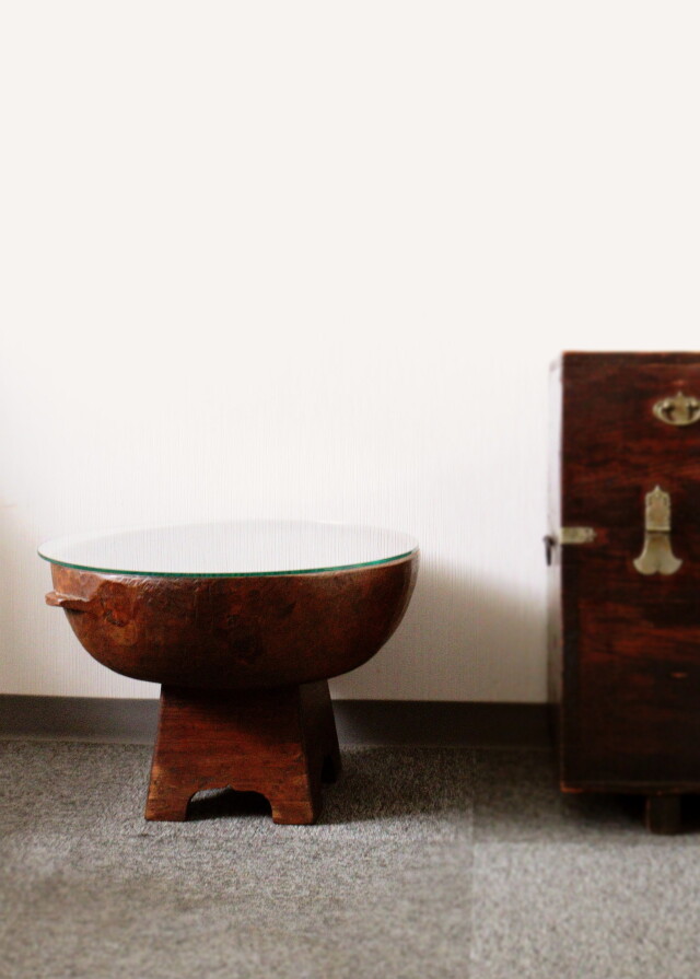 李朝家具 丸型テーブル 丸型チェスト 収納 小物入れ李朝家具 丸