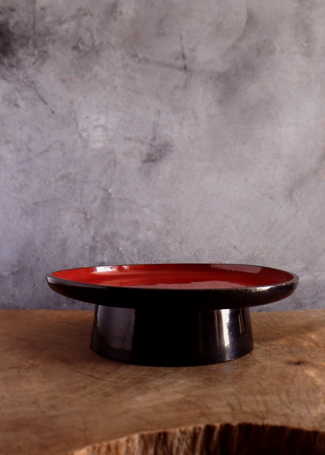 会津盆 御膳 酒器 丸膳 くり貫き膳 古道具 お盆 膳 直径350mmAntique