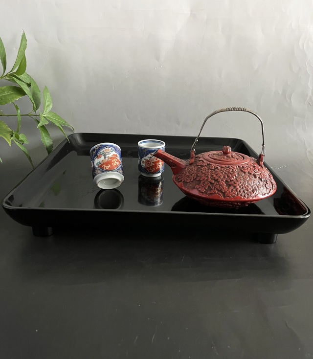 輪島塗 扇面金蒔絵黒塗 広蓋 会席 御膳 茶懐石 四方盆 BJ080 輪島塗扇面