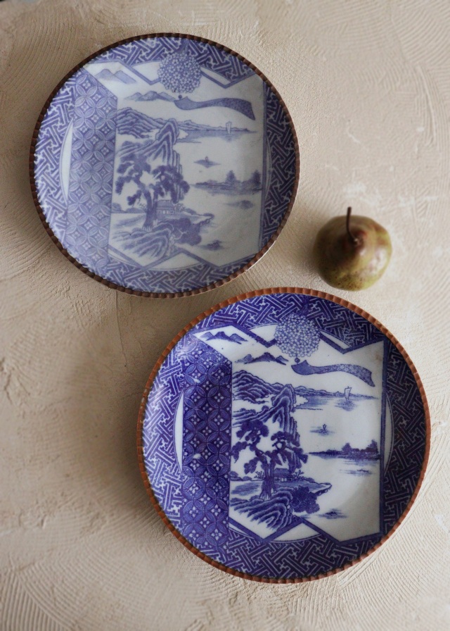 印判染付大皿 花風鈴図 A290mm B315mm 大皿 オードブル皿 飾り皿