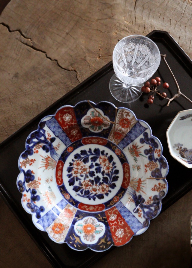 オールド香蘭社 金襴手花輪皿 色絵鉢 菓子器 飾り皿 金直し 直径