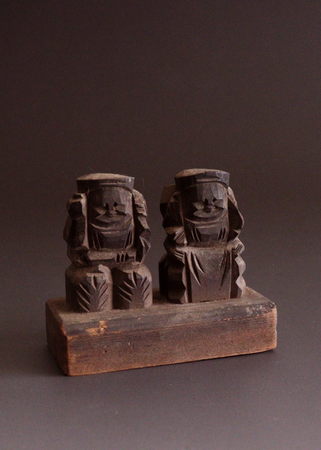 小さな恵比寿大黒像 木彫 福神様 豆仏 Antique Sam's Collection