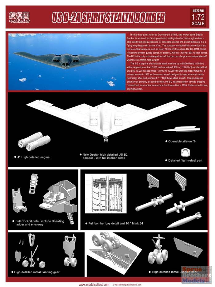 MOC72201 1:72 Modelcollect USAF B-2A Spirit Stealth Bomber - Sprue