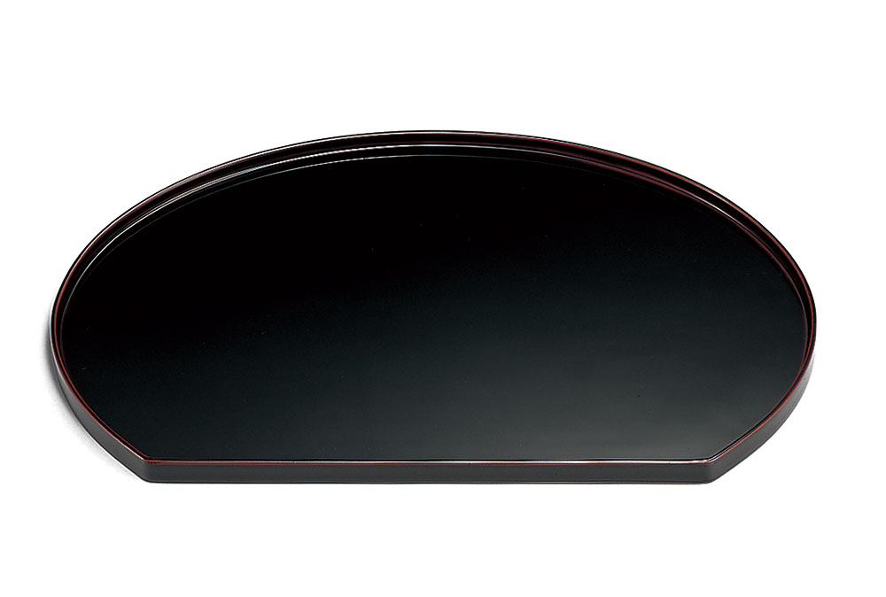 膳お盆・お膳-越前塗 溜塗（ためぬり）小判半月盆［1枚］ | 越前漆器粂治郎