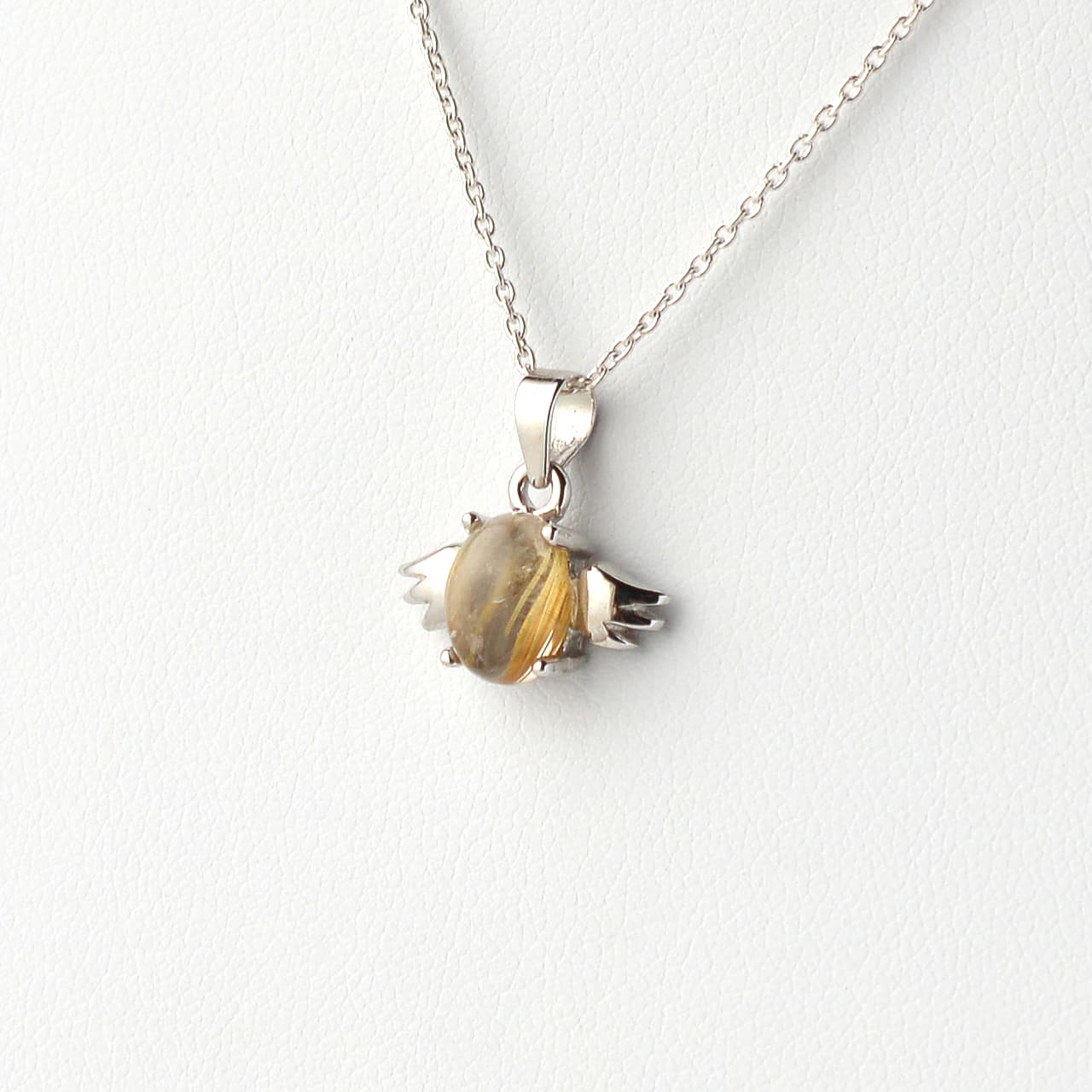 ゴールドルチルクォーツ - 天使型、約1g、シルバー925あずきチェーン