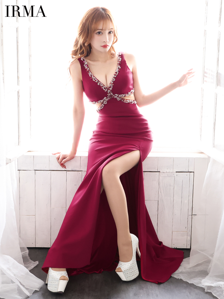 IRMA/イルマ】 ビジュー/ カットアウト/ シアー/ スリット/ ワンカラー