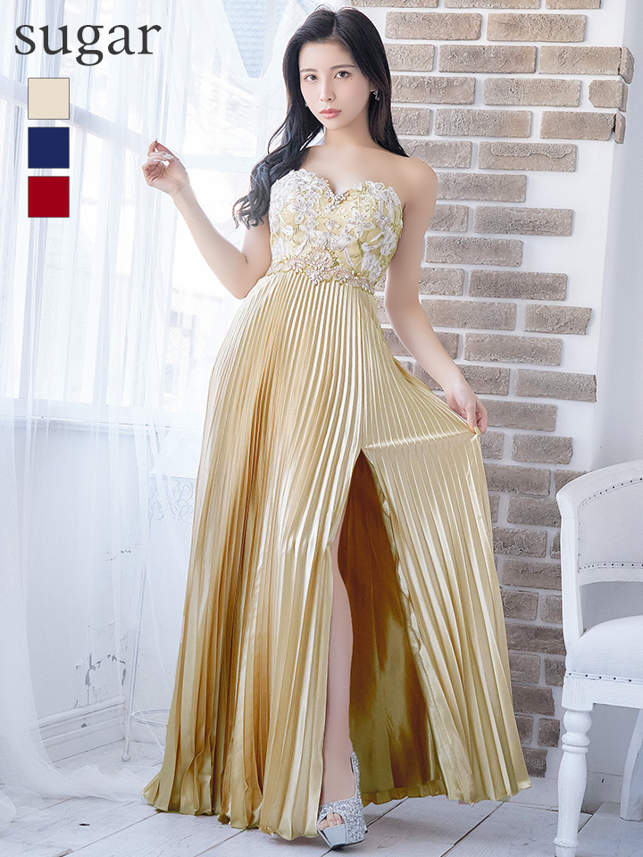 IRMA/イルマ】プリーツ/ベアデザイン/スピンドル/サテン/キャバドレス