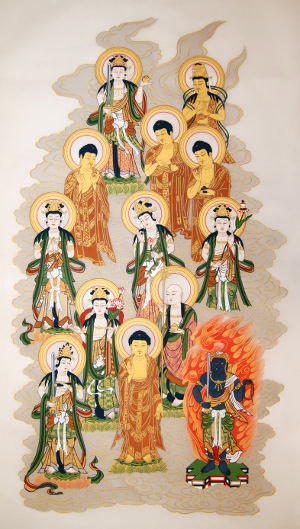 昭和レトロ 十三仏 十三佛 山口仙華 日本画 掛軸 掛け軸 伝統工芸