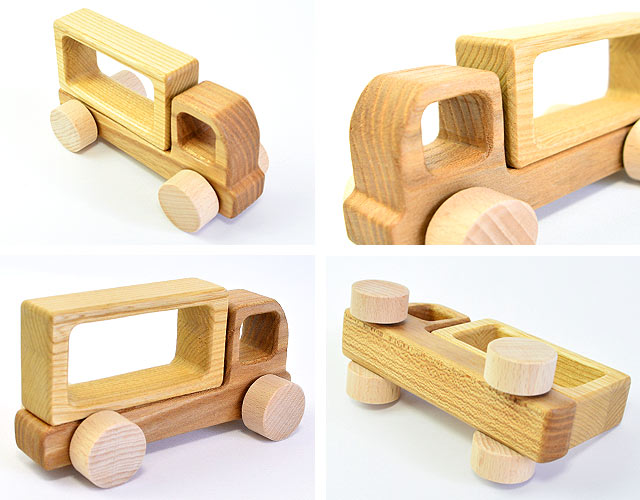 243新品・未使用 木のおもちゃ 手作り木製自動車 トラック 木製玩具