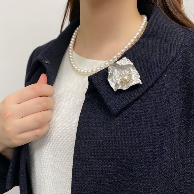 アコヤ真珠 パールブローチ 9-9.5mm クリームカラー SV製