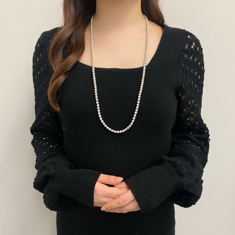 アコヤ真珠 ベビーパールロングネックレス ナチュラルグレー バロック