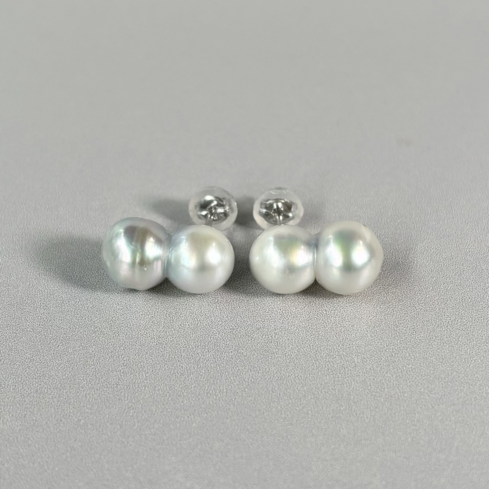 アコヤ真珠 ツインパールピアス 8-9mm ナチュラルグレー 無調色 K14WG
