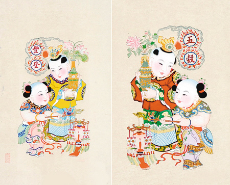 中国 張克強 楊柳青年画 蓮年如意 送料込み250618 中国 張克強 楊柳青