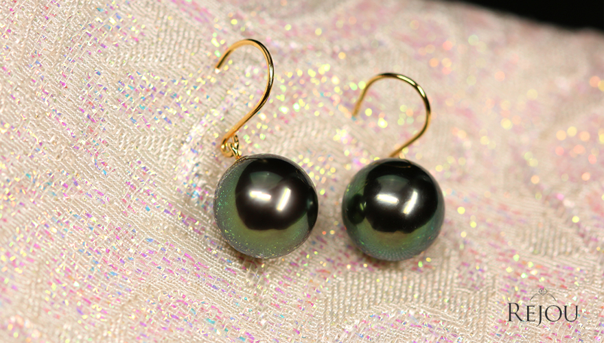 タヒチ黒蝶真珠 10㎜ イエローゴールド ピアス【品質保証書/宝石鑑別書