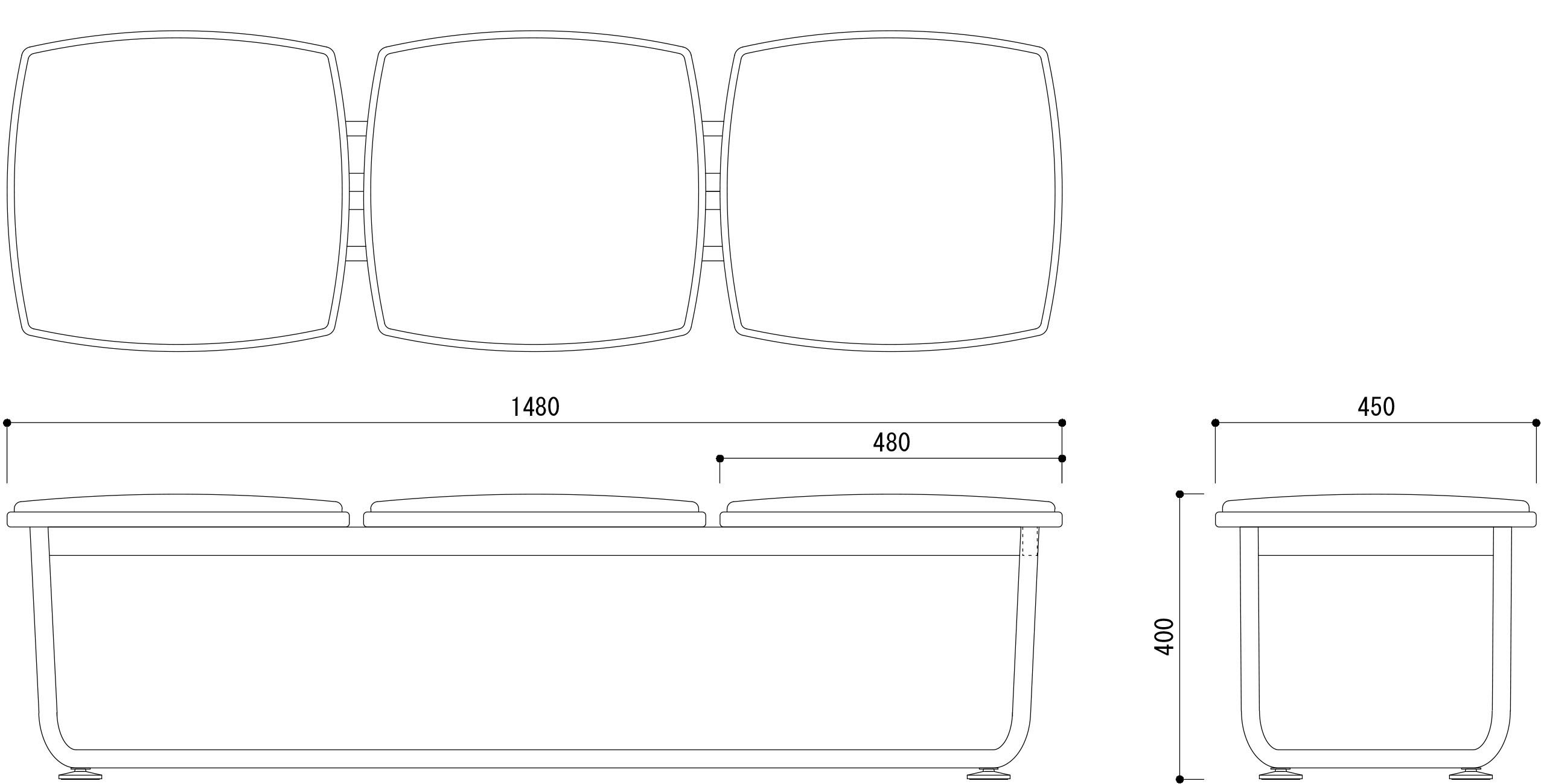 完売】Cベンチ 3人掛け ネイビー ブラック脚 ナチュラル CB-PR3PNV-BL