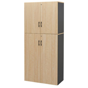 プラン木製シェルフ W800×H1850 ナチュラル×ホワイト 上下扉付き RFPS