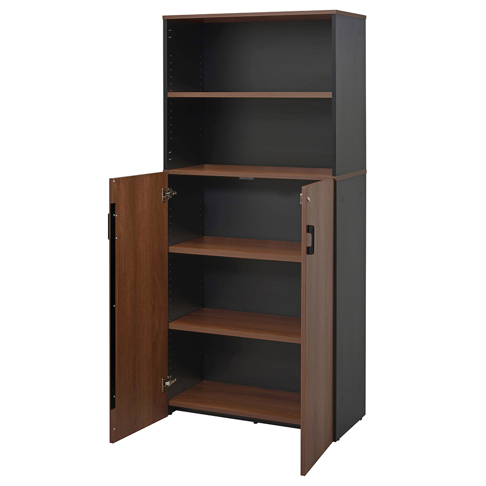 プラン木製シェルフ W800×H1850 ウォルナット×ブラック 下部扉付き