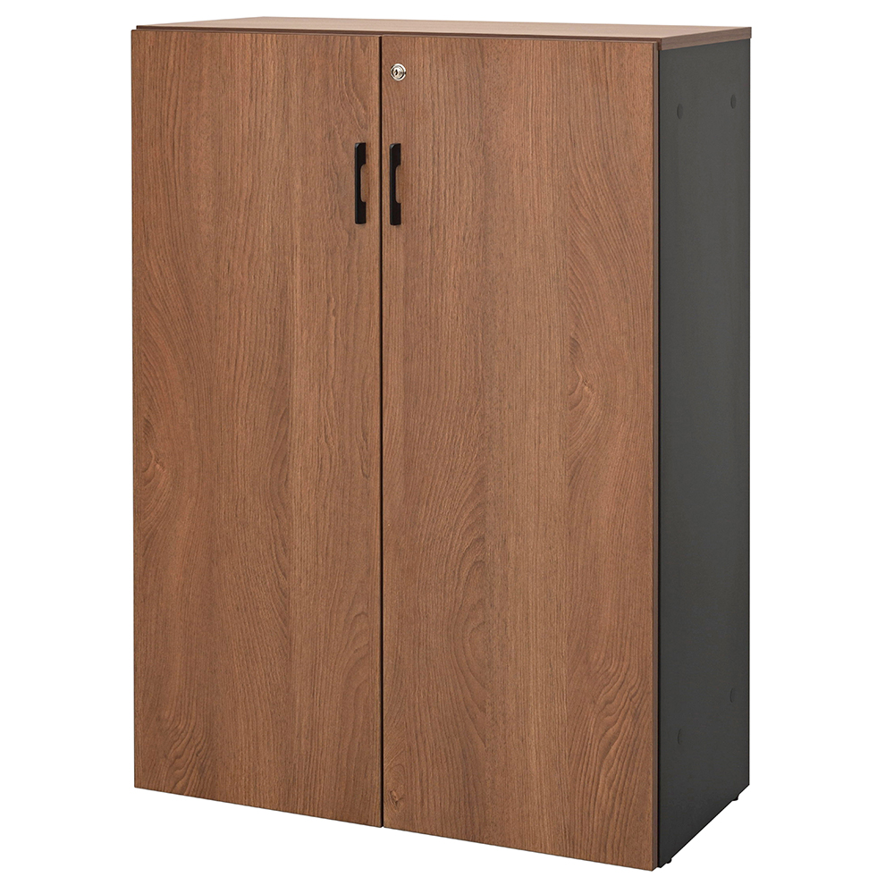 プラン木製シェルフ W800×H1141 ウォルナット×ブラック 扉付き RFPS